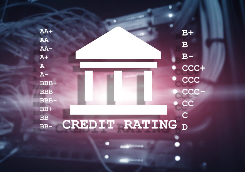 Credit Rating on data center background. Calculation and analysis of credit rating